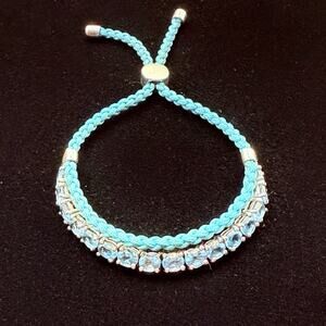 925 Sterling Silver Blue Topaz Bracelet Adjustable Macrame Cord - TESTED